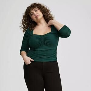 Torrid Mesh Sweetheart Shirred Top Botanical Garden Green Women's Size 3X